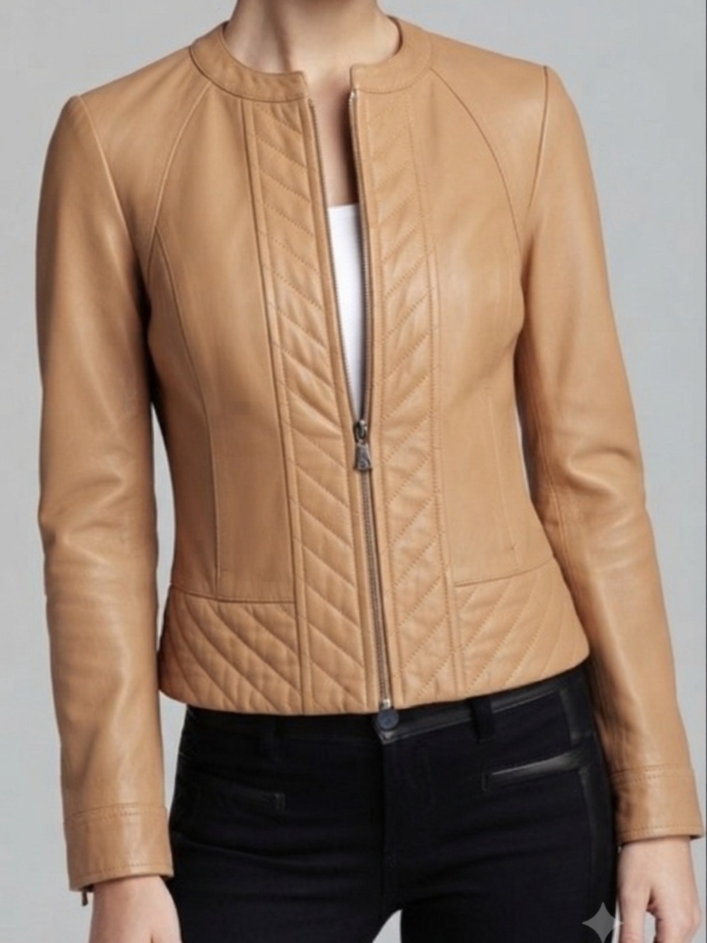 Tory Burch Sz 0 Daphne Tan Genuine Lamb Leather Jacket